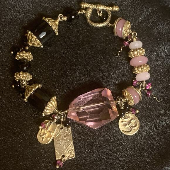 Schaef Designs Charm Bracelet Gold Vermeil, Black Onyx, Crystals & Rose Quartz - Picture 4 of 10